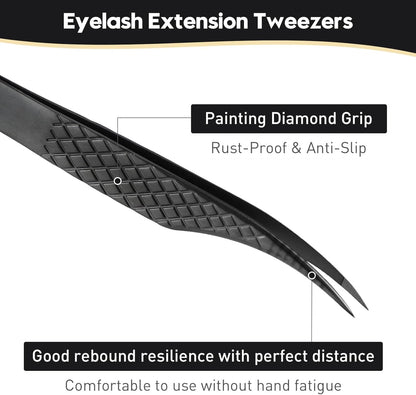 Ms.Queen Isolation Tweezers for Eyelash Extensions, Fiber Grip Dolphin Shape Lash Tweezers for Classic & Individual Eyelash Extensions,Black