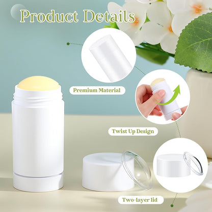 30 Pcs Empty Deodorant Containers Twist up Filling Stick Plastic Deodorant Container Refillable Bottles Bottomfill Round Lip Balm Tubes for Homemade DIY Lipstick Crayon(15 ml,White)