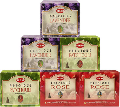 Lavender Patchouli Rose Incense Cones & Holder Bundle Variety Pack From Hem Trumiri Insense Insence
