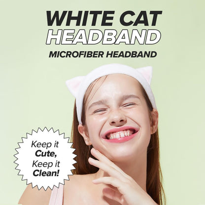 I DEW CARE Face Wash Headband - White Cat | Adorable Design, Perfect for Washing & Cleansing, Makeup and Spa, Bath, Skincare, Quick Dry, Soft & Fuzzy, Non Slip, Reusable, Teen Girls Stuff