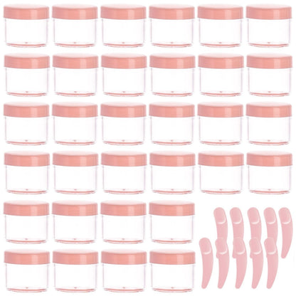 Refillable Cosmetic Sample Jars - 100 Pack 20g (0.7oz) Pink Small Travel Containers with Lids + 10 Mini Makeup Spatulas - BPA Free