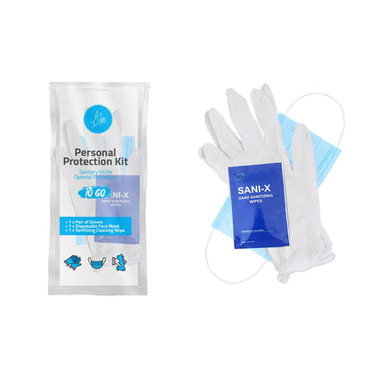 All-in-One Personal Protection Kits to GO - 10 Pack - With Plastic Gloves, Hand Cleansing Wipes, Disposable Face Mask