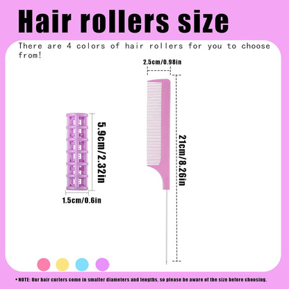 28PCS Self Grip Small Hair Rollers Set, 0.6in Plastic No Heat Roller Hair Curlers with Comb Heatless Clips for Short Fine Thin Hair(Purple)