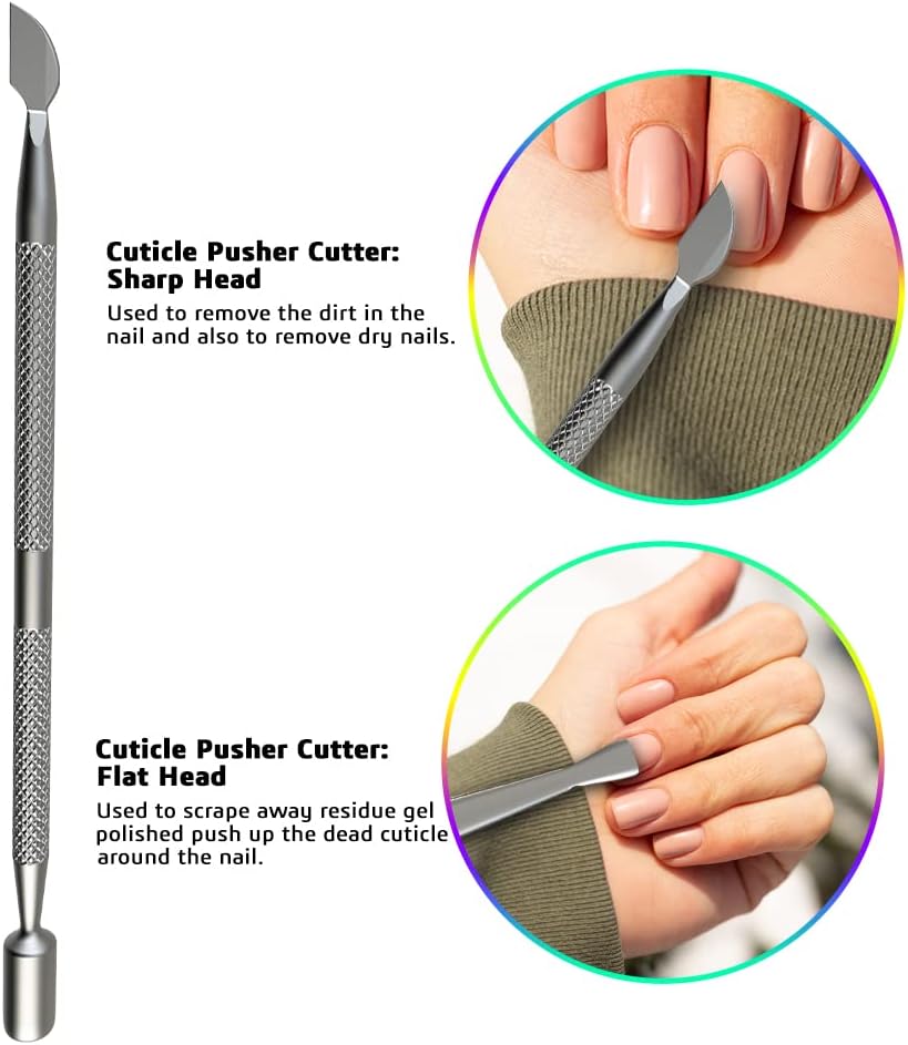 Professional Cuticle Trimmer with Cuticle Pusher Nail Cuticle Remover Nipper Silver Stainless Steel Sharp Blades Manicure Tools with Double Spring Nail Care Pedicure Nail Tools Home Spa (Silver)