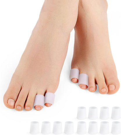 Povihome Pinky Toe Sleeves Protectors - 12 Pack Small Gel Corn Protectors - Protect Toe from Rubbing, Ingrown Toenails, Calluses, Blisters - Toe Cushions for Pain Relief (Small Size, White)