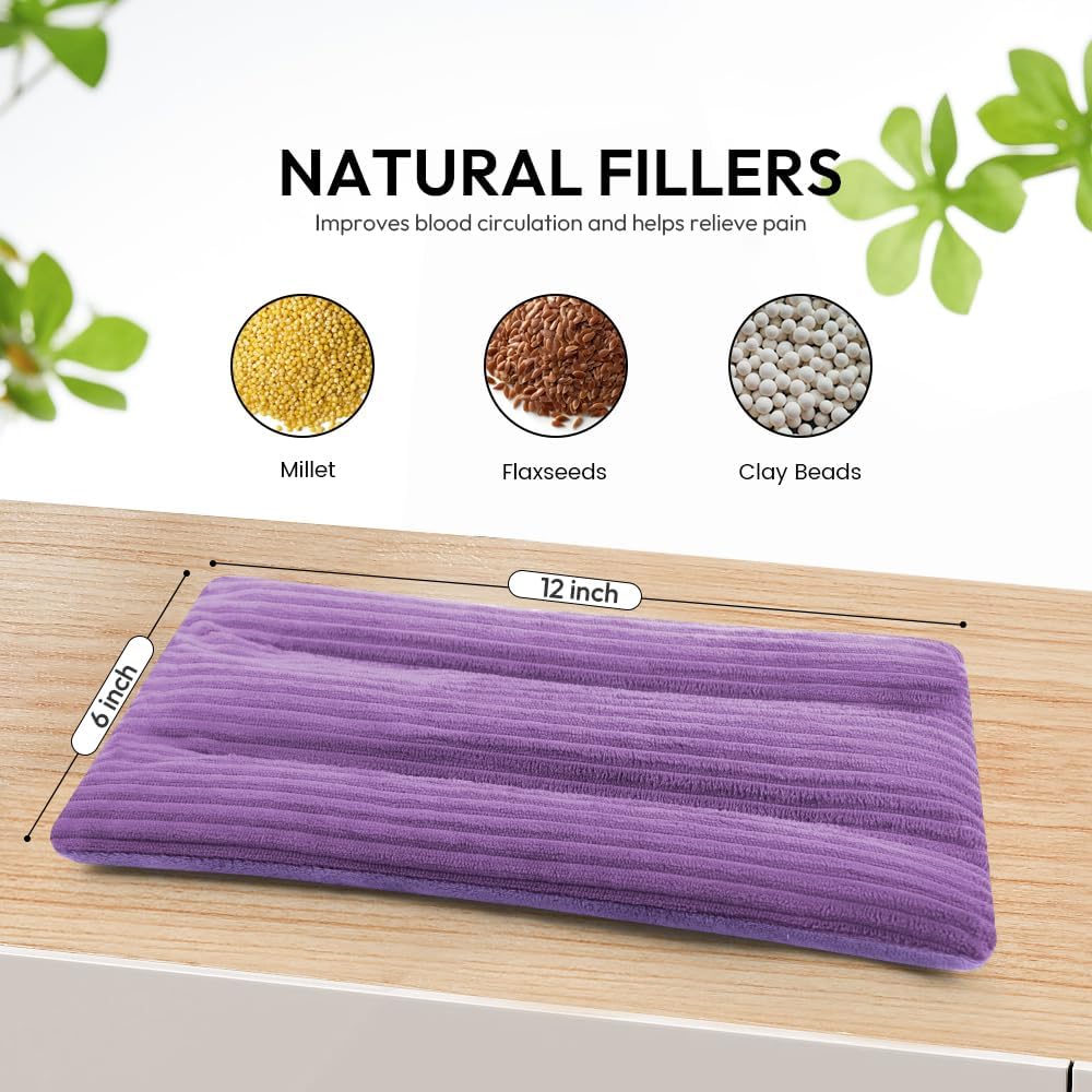 Microwave Heating Pad 6 x 12 Small Heating Pad Microwave, Microwave Bean Bag Heating Pad for Neck and Shoulders, Moist Heat Pack Pillow Warm Compress for Knee, Muscles, Joints, Wrist (Purple)