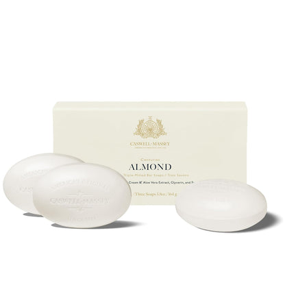 Caswell-Massey Natural Bar Soap Gift Set - Almond Scent - Triple-Milled Moisturizing Body Soap Bars for Men & Women, Plant-Based Formula for Soft Skin, Made in USA, 3 x 5.8 oz