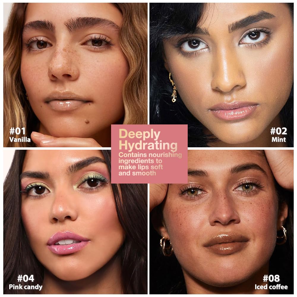 4Pcs Tinted Lip Balm Serum Makeup, Squeeze Hydrating Tint Lips Balms Serum Cosmetic, Women Care Glossy Nourishing Plumping Lip Stain Gloss Lipstick Suitable for dry lips, Set03(01#+02#+04#+08#)