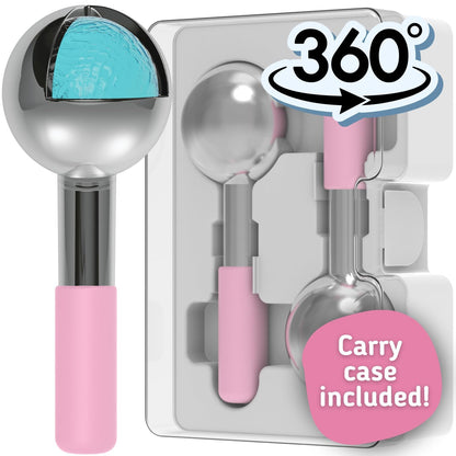 Eli with Love Ice Globes for Facials - 360 Rotating Unbreakable Steel Ice Globes with Carry Case - Professional Esthetician Supplies - Ice Roller for Face and Eyes - Ideal Skincare Tool (Pink)
