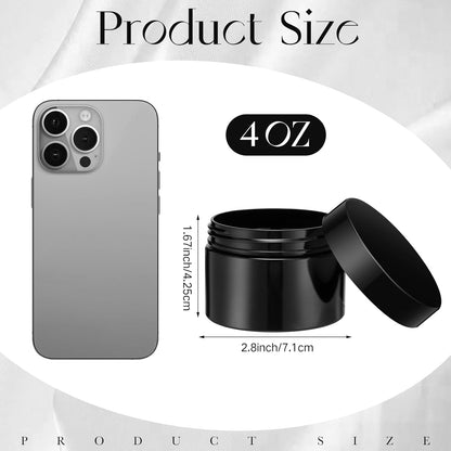 Patelai 4 Pieces Round Wide-mouth Leak Proof Plastic Container Jars with Lids for Travel Storage Makeup Beauty Products Face Creams Oils Salves Ointments DIY Making(4 Ounce,Pure Black)