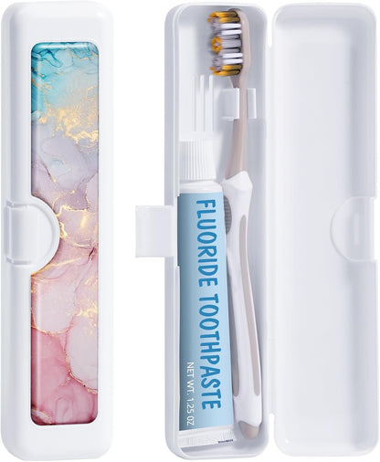 Toothbrush Travel Case - Colorful Pattern, Holder and Covers for Toothbrushes, Includes Tongue Scraper Case