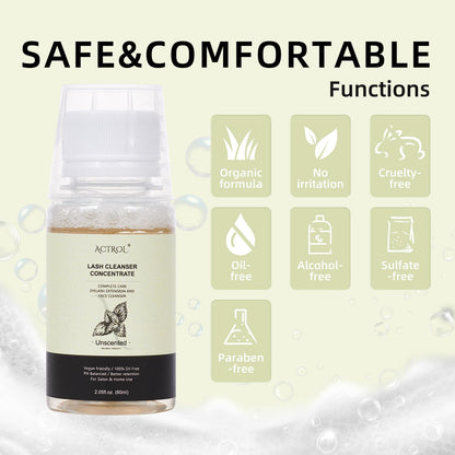 Eyelash Cleanser Concentrate 60ml Unscented Professional Lash Shampoo Foaming Cleanser DIY Wash for Extensions Lashes with Salon Home Care-Makes 6 Bottles