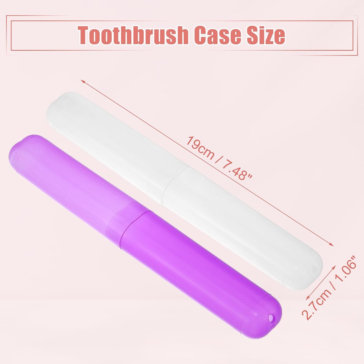 VOCOSTE 2 Pcs, Toothbrush Travel Case, Plastic, Lightweight Traveling Toothbrush Holders Case, White Purple, 7.48"x1.06"