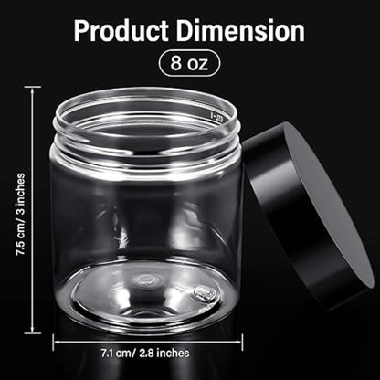 SATINIOR 36 Pieces 8 oz Plastic Jars with Lids Wide Mouth Airtight Reusable Container Acrylic Cosmetic Small Jars for Lotions Ointments Travel Toiletries Creams Make up Storage(Black)