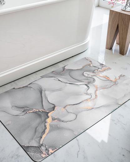 DEXI Bathroom Mat Ultra Thin, Non Slip Bath Rug for Shower Floor, Absorbent Quick Dry Marble Bathmats Low Profile, 17x32, Light Grey