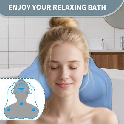 Silicone Bath Pillow for Tub – Ergonomic Bathtub Headrest with Inflatable Air Cushion, Non-Slip Suction Cups & Neck/Back Support – Comfortable Spa Bath Accessory for Relaxation (Blue)