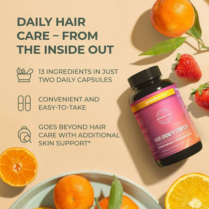 Primal Harvest Hair Growth Vitamins, 2 Pack - 120 Pills, Natural Hair Regrowth, Thickening, and Supplement for Men & Women with Biotin & Zinc