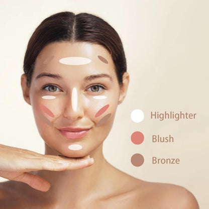 Baked Blush Highlight Bronze Powder 3-in-1 Contour Palette Sculpt Satin Silky Smooth Makeup Palettes Powder (002-Light)