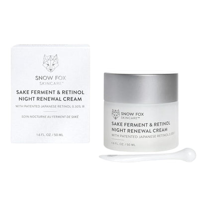 Snow Fox Skincare Sake Ferment & 0.30% Retinol Night Renewal Cream - Patented Japanese Technology for Youthful, Vibrant Skin | Smooth Fine Lines, Ease Redness, Boost Microbiome & Skin Barrier