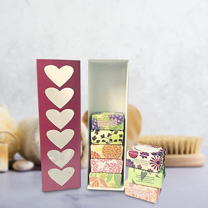 French Milled Botanical Soap Sampler Set of 9 - Individually Wrapped Vegetable-Based Mini Soaps with Essential Oils, Shea Butter, and Natural Extracts (Valentine's Day)