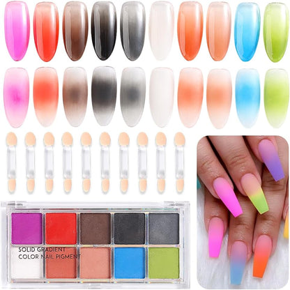 10 Colors Solid Neon Phosphor Nail Powder Set Fluorescent Gradient Iridescent Pigment Powder Glitter Dust Kit for Gel Polish Nail Art Decorations
