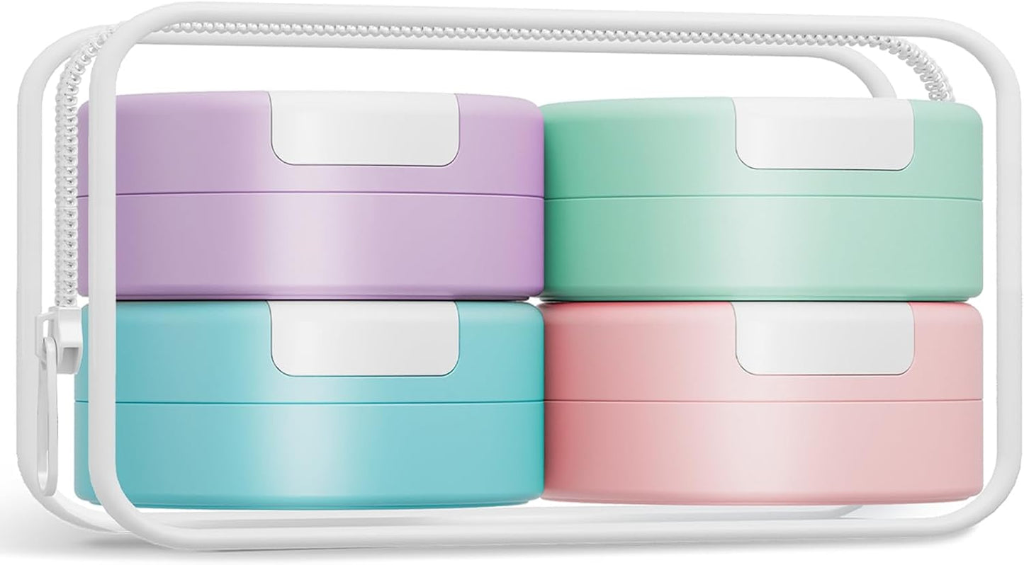 Gemice Travel Containers for Toiletries, Magnetic Travel Containers, TSA Approved Cream Jars with Toiletry Bag, Leak-proof Small 1oz Capsules Set with Multiple Labels for Organization (4 Pack)