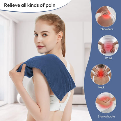 Microwavable Heating Pad with Washable Cover, 8 x 18 Microwave Heating Pad for Neck and Shoulders, Moist Heat Bean Bag Warm Compress for Knee, Joints, Wrist, Abdomen (Dark Blue)