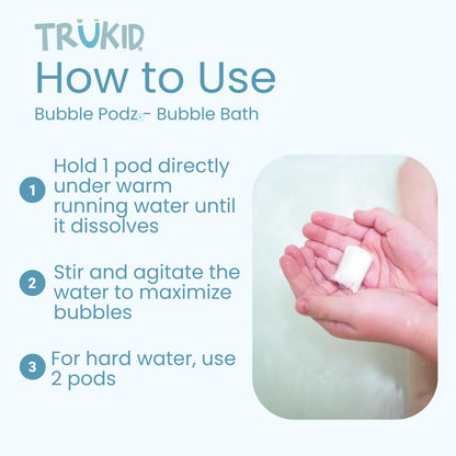TruKid Bubble Podz Bubble Bath for Kids, Toddlers, & Babies, Tear Free Gentle & Refreshing Bath Bomb for Sensitive Skin with Natural Moisturizers, Non-Toxic, pH Balanced, Lavender Scent (24 Podz)