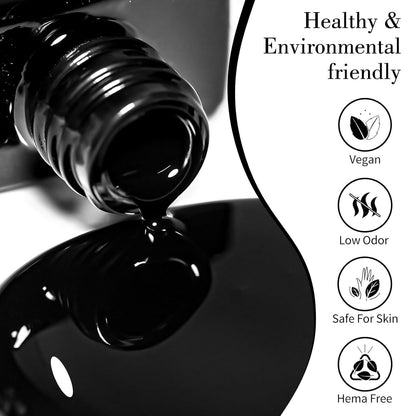 CANNI Black Gel Nail Polish, 1Pcs Pure Black Color High Gloss Soak Off UV Gel Polish Nail French Manicure Salon DIY