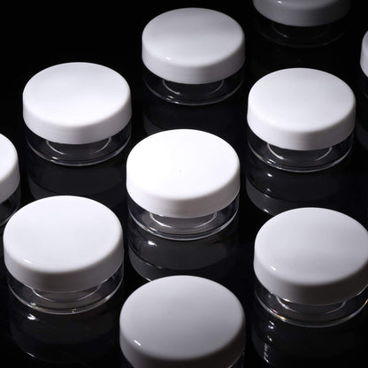 100 Count Mini Makeup Sample Containers with Lids 10g Plastic Cosmetic Containers Refillable Traveling Jars for Skin Care Products - White