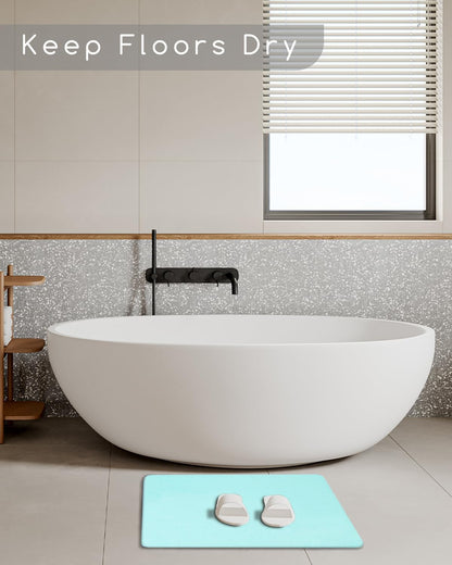 Stone Bath Mat 24"x16" - Diatomaceous Earth Shower Mat, Quick Dry, Anti-Slip, Modern Design with Bonus Non-Slip Pad - Perfect for Home Safety and Style, (Green)