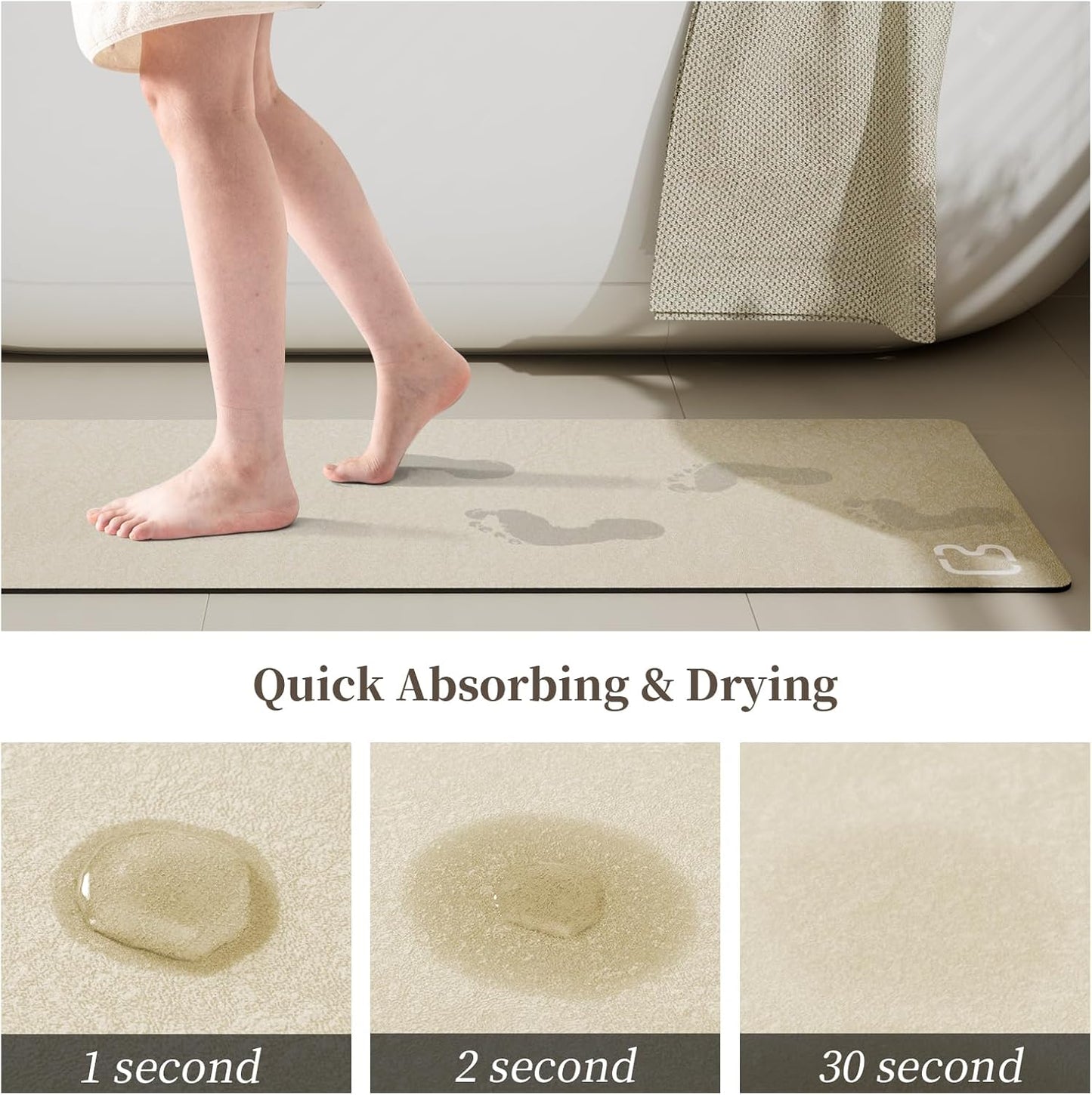Diatomaceous Earth Bath Mat Rugs 23.6 x 15.7 inch, Quick Dry Super Absorbent Non Slip Rubber BottomThin Bathroom Mat Fit Under Door, Floor Rugs in Front of Bathtub,Shower Room,Sink, Beige