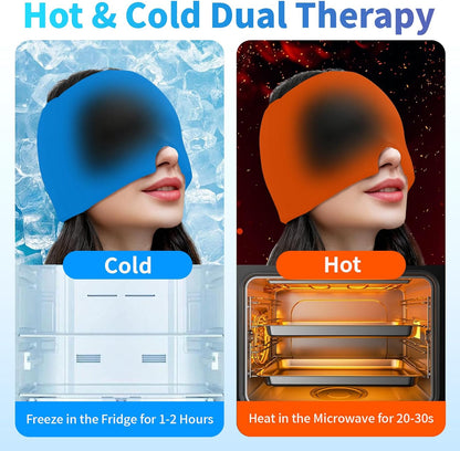 Migraine Relief Cap,Headache Relieve Cap,Bohemian Blue Texture Reusable Gel Ice Head Wrap Cap for Tension,Stress,Hangover & Puffy Eyes.
