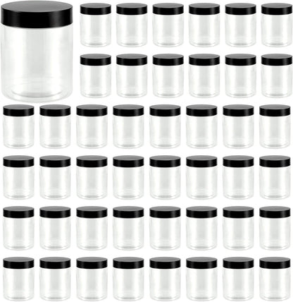 JEUIHAU 46 Pack 8 OZ Plastic Jars with Lids, Clear Empty Slime Storage Containers with Screw On Lids, Plastic Cosmetic Containers for Slime Making, Food, Beauty Products, BPA Free