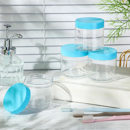 Patelai 4 Pieces Round Wide-mouth Leak Proof Plastic Container Jars with Lids for Travel Storage Makeup Beauty Products Face Creams Oils Salves Ointments DIY Making(12 Ounce,Blue)