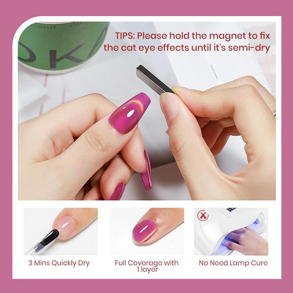 Cat Eye Nail Polish Non Gel with Magnet Quick Dry Cateye Magnetic Nail Polish for Fingernail Air Drying Fast Lacquer Manicure Gift For Women Girls 16ml, 0.54fl oz