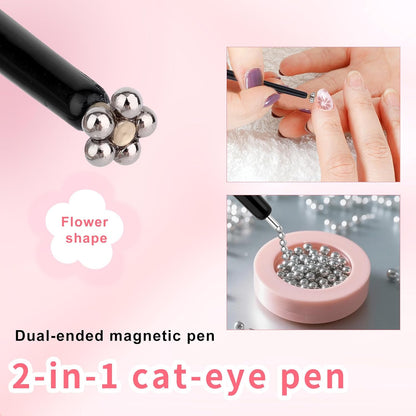 3pcs Cat Eye Nail Magnet Tool Set, 3-in-1 Wooden Handle Cat Eye Gel Nail Polish Magnet Stick with 2 Magnetic Pens Practical Manicure Tool Set for Home Salon Studio Use