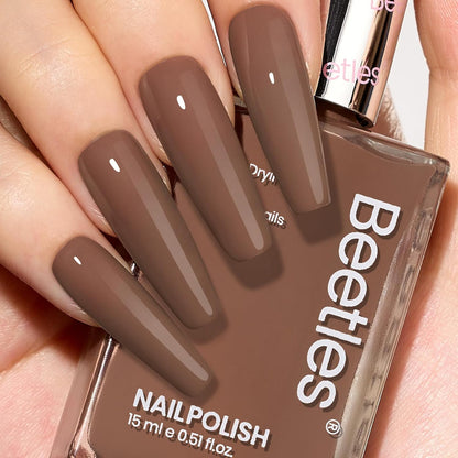 Beetles Mocha Mousse Nail Polish –No UV Needed, Air Dry –Warm Taupe Glossy Lacquer,Fast Drying, Long Lasting, Elegant Neutral Color At-Home DIY & Salon