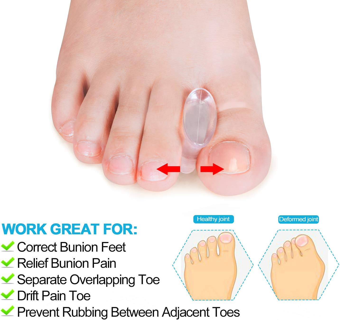 Povihome 10 Pack Gel Bunion Corrector and Toe Spacers Separators and Straightener Orthotics (4/10''Thick) for Sports Activities, for Men and Women Overlapping Toes, Bunion Pain Relief - Small Size
