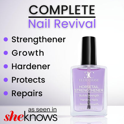 Ellie Chase Horsetail Nail Strengthener, Growth, Hardener, Repair Treatment Polish 0.5 OZ/Help Splits, Breaks, Thin, Weak, Chipped, Damaged, Cracked, Peeling Nails/Grow Strong Hard Thicker Nails