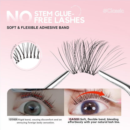 GAQQI Self Adhesive Eyelash Clusters, Volume No Glue Lashes 10-16mm, No Band Self Adhesive Lash Clusters 120pcs, Press On Lashes Invisible Band, With Lash Tweezer (CLASSIC)