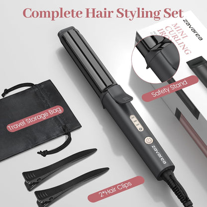Zavarea Travel Curling Iron, 1 Inch Mini Curling Iron for Short Hair, Ceramic Barrel with 3 Adjustable Temp, Dual Voltage for Travel, Auto Shut-Off, Includes Storage Bag