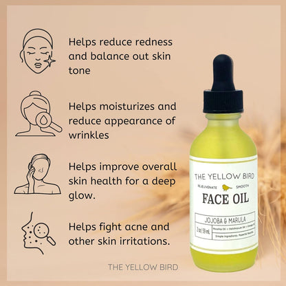 Yellow Bird Nourishing Face Oil - All Natural Hydrating, Anti Aging Facial Serum. Includes Jojoba, Marula, Primrose, & Rosehip for Restoring Skin