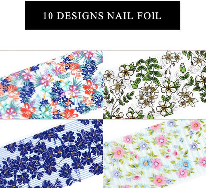 10 Sheets Flower Nail Transfer Foils Holographic Nail Foil Colorful Flower Stickers for Nails Decoration Starry Sky Manicure Transfer Tips Butterflies Nail Art DIY for Women Girls