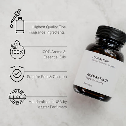 AromaTech Love Affair Aroma Essential Oil Blend: Luxury Hotel Inspired Aromatherapy with Jasmine, Saffron, Cedar & Amber for Ultrasonic Diffusers & Nebulizers - 16 fl oz, 500 mL