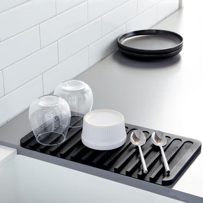 Talented Kitchen Self-Draining Silicone Dish Drying Mat - Sloped Silicone Countertop Drain Mat & Dish Drying Pad for Kitchen Counter - 15 x 8 in Black