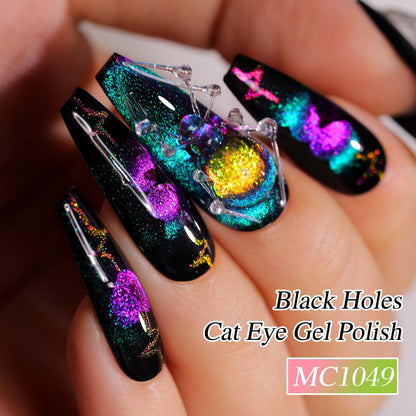 Double Rhythm Jelly Glass Cat Eye Gel Polish with Magnet 15ML Holographic Glitter Shimmer Translucent Sheer Color Magnetic Nail Polish Salon DIY at Home (Blue Purple-MC1049)