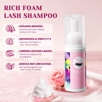 Buqikma Lash Shampoo Kit - Lash Cleaning for Eyelash Extension, 60Ml/2.11fl.Oz Eyelash with Lash Shampoo Brushes Gentle Lash Extension Cleanser for Professional Salon Use and Home Use (2 Pcs)