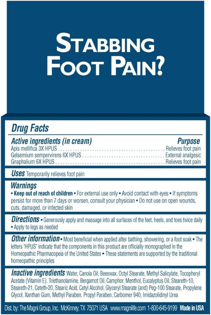 MagniLife Pain Relieving Foot Cream, All-Natural Moisturizing Foot Pain Relief with Beeswax and Eucalyptus to Soothe Soreness, Burning, Tingling, and Sensitivity - 4oz