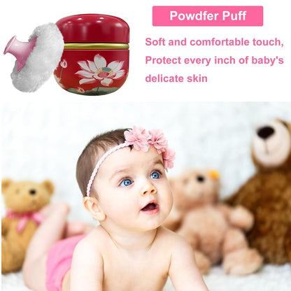 Body Powder Puff and Container for Dusting Powder, Women Powder Puff and Powder Case for Bath and Travel (Lotus Red)